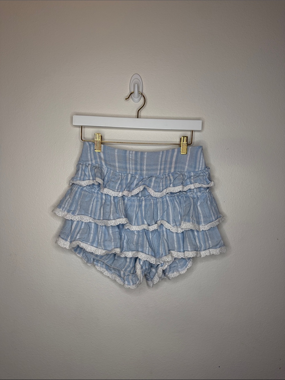 Altar’d State Blue Ruffle Shorts with Lace Trim